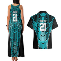 Custom Basketball New Zealand Couples Matching Tank Maxi Dress and Hawaiian Shirt Teal Maori Ta Moko Indigenous - Polynesian Pride