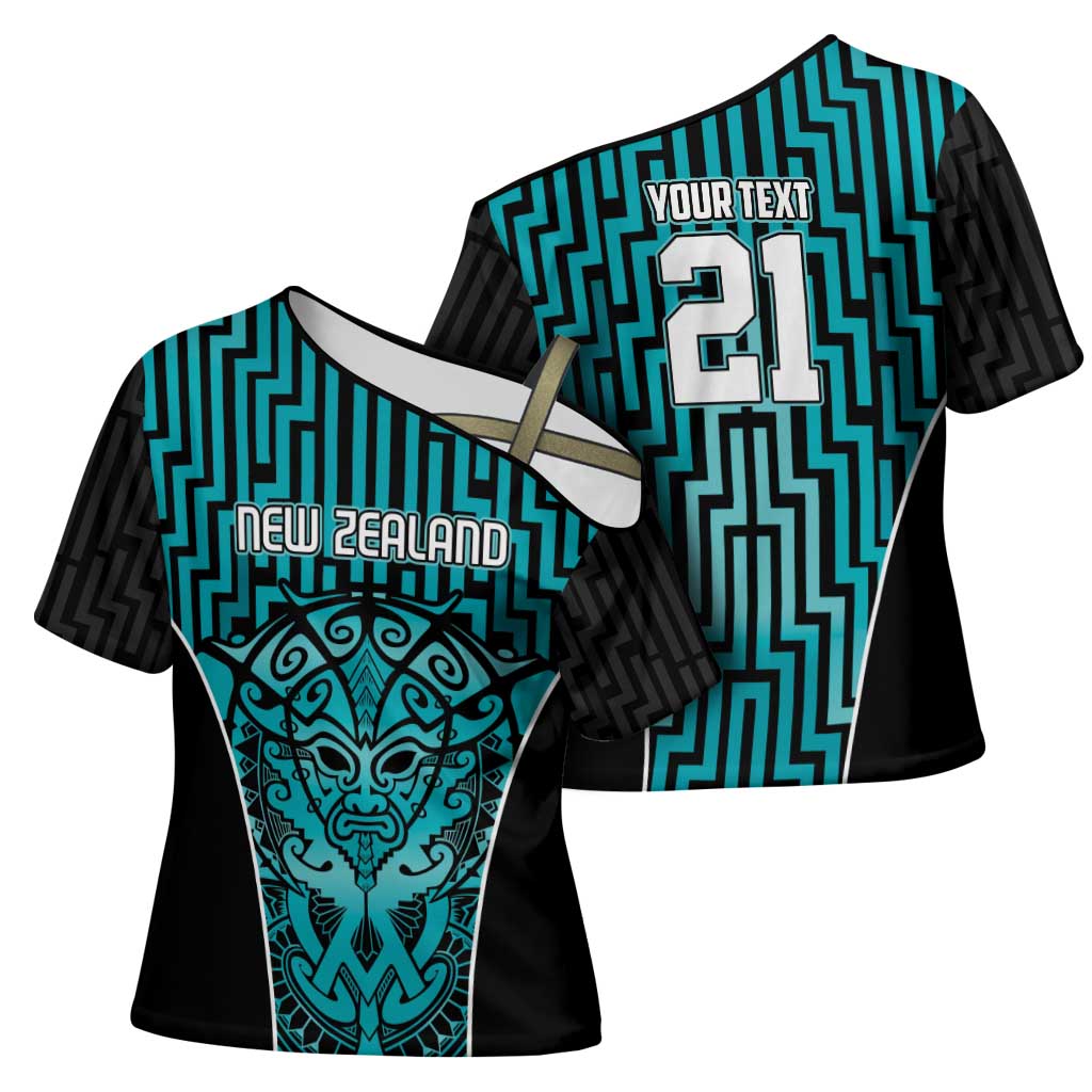 Custom Basketball New Zealand Cross Shoulder Shirt Teal Maori Ta Moko Indigenous - Polynesian Pride