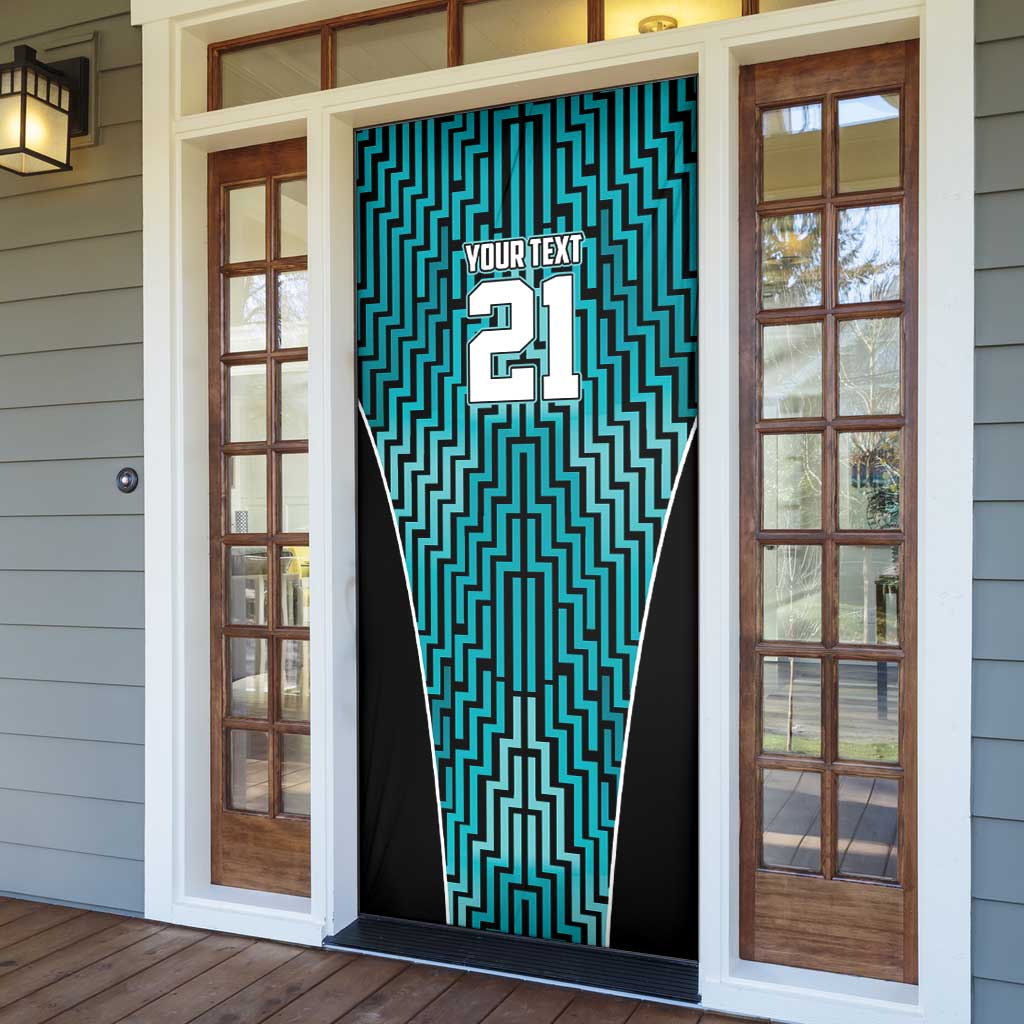 Custom Basketball New Zealand Door Cover Teal Maori Ta Moko Indigenous LT9 - Polynesian Pride