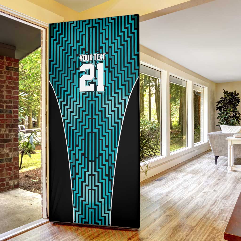 Custom Basketball New Zealand Door Cover Teal Maori Ta Moko Indigenous LT9 - Polynesian Pride