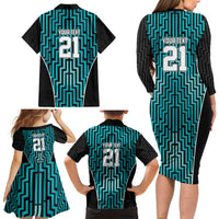 Custom Basketball New Zealand Family Matching Long Sleeve Bodycon Dress and Hawaiian Shirt Teal Maori Ta Moko Indigenous LT9 - Polynesian Pride