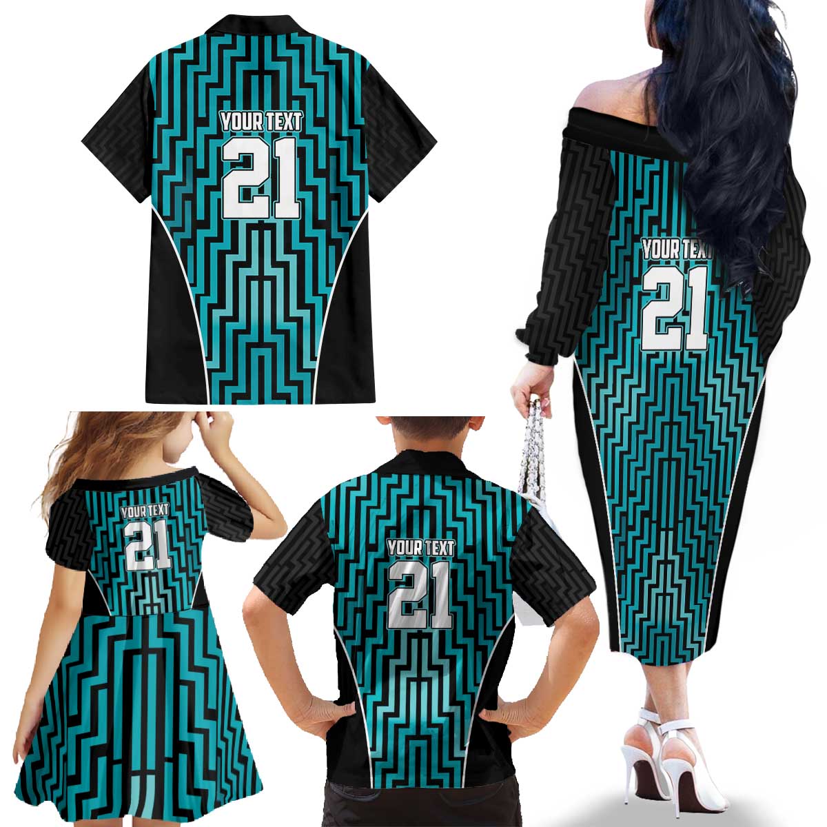 Custom Basketball New Zealand Family Matching Off The Shoulder Long Sleeve Dress and Hawaiian Shirt Teal Maori Ta Moko Indigenous LT9 - Polynesian Pride