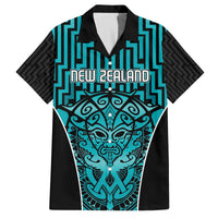 Custom Basketball New Zealand Family Matching Off The Shoulder Long Sleeve Dress and Hawaiian Shirt Teal Maori Ta Moko Indigenous LT9 Dad's Shirt - Short Sleeve Teal - Polynesian Pride