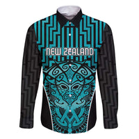 Custom Basketball New Zealand Family Matching Off Shoulder Maxi Dress and Hawaiian Shirt Teal Maori Ta Moko Indigenous LT9 Dad's Shirt - Long Sleeve Teal - Polynesian Pride