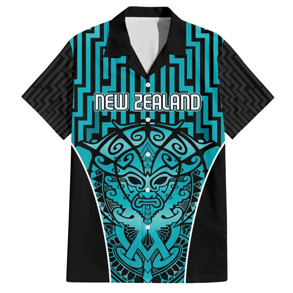 Custom Basketball New Zealand Family Matching Puletasi and Hawaiian Shirt Teal Maori Ta Moko Indigenous - Polynesian Pride