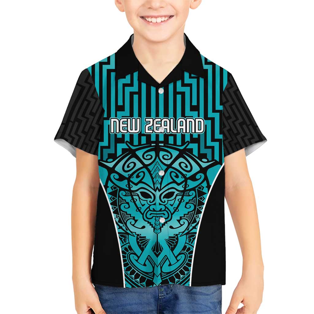 Custom Basketball New Zealand Family Matching Tank Maxi Dress and Hawaiian Shirt Teal Maori Ta Moko Indigenous LT9 Son's Shirt Teal - Polynesian Pride