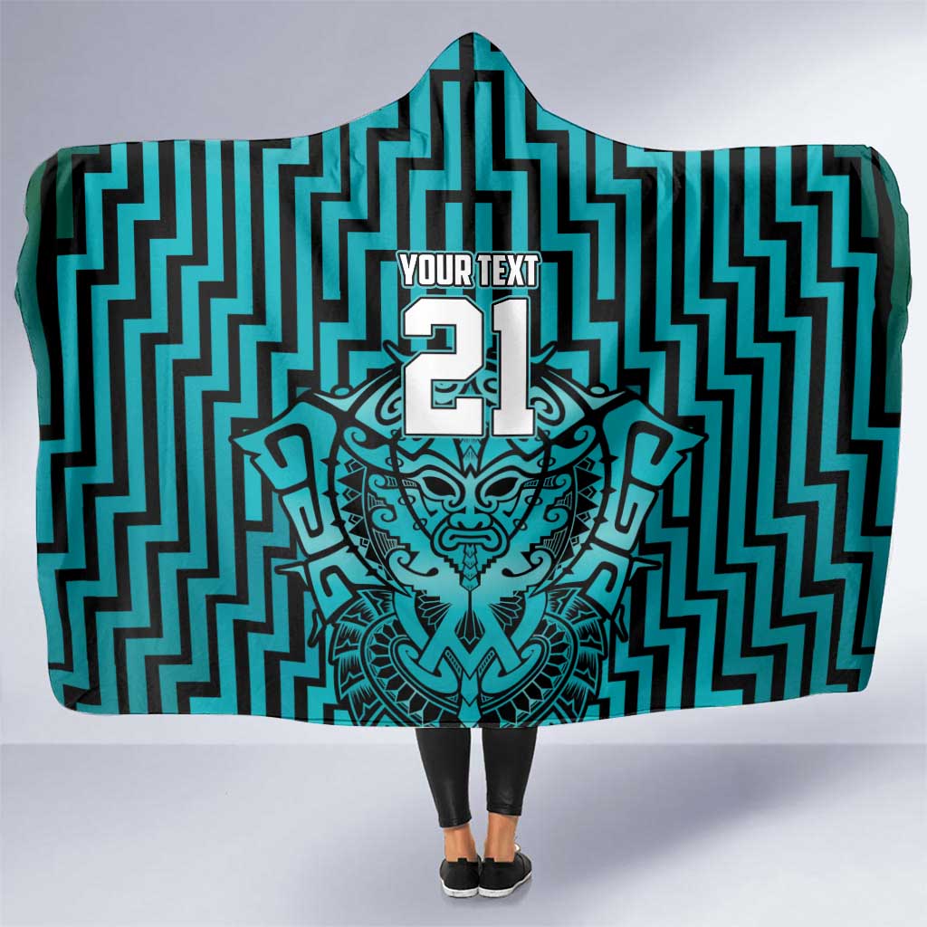 Custom Basketball New Zealand Hooded Blanket Teal Maori Ta Moko Indigenous LT9 One Size Teal - Polynesian Pride