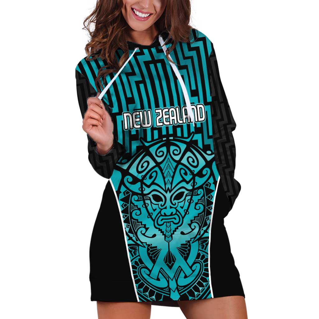 Custom Basketball New Zealand Hoodie Dress Teal Maori Ta Moko Indigenous LT9 Teal - Polynesian Pride