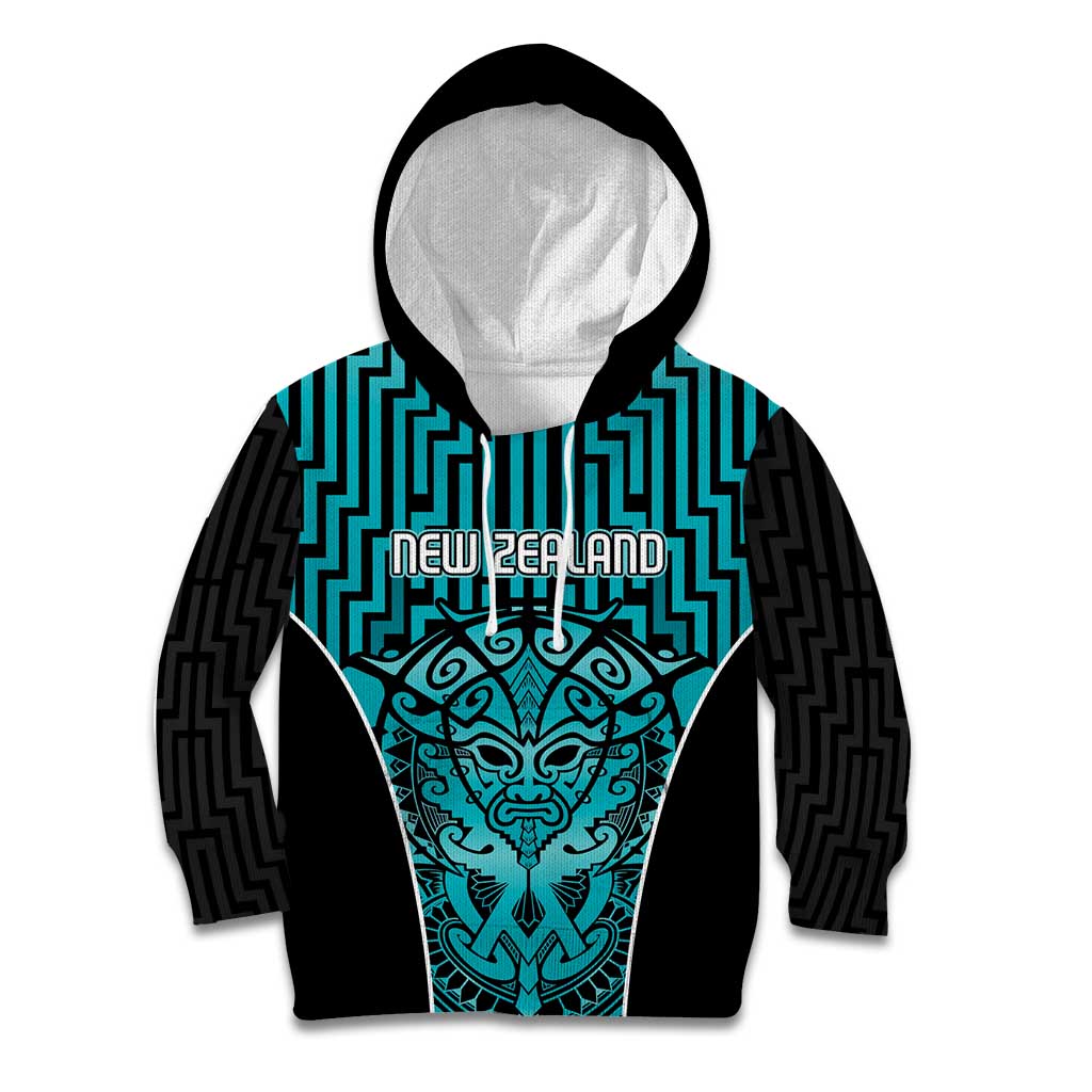 Custom Basketball New Zealand Kid Hoodie Teal Maori Ta Moko Indigenous LT9 Hoodie Teal - Polynesian Pride