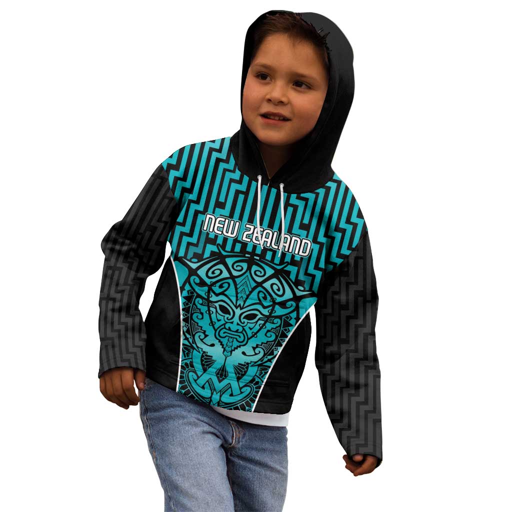 Custom Basketball New Zealand Kid Hoodie Teal Maori Ta Moko Indigenous LT9 - Polynesian Pride
