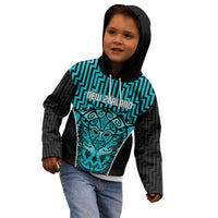 Custom Basketball New Zealand Kid Hoodie Teal Maori Ta Moko Indigenous LT9 - Polynesian Pride