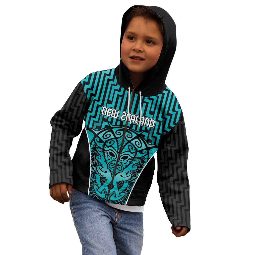 Custom Basketball New Zealand Kid Hoodie Teal Maori Ta Moko Indigenous LT9 - Polynesian Pride