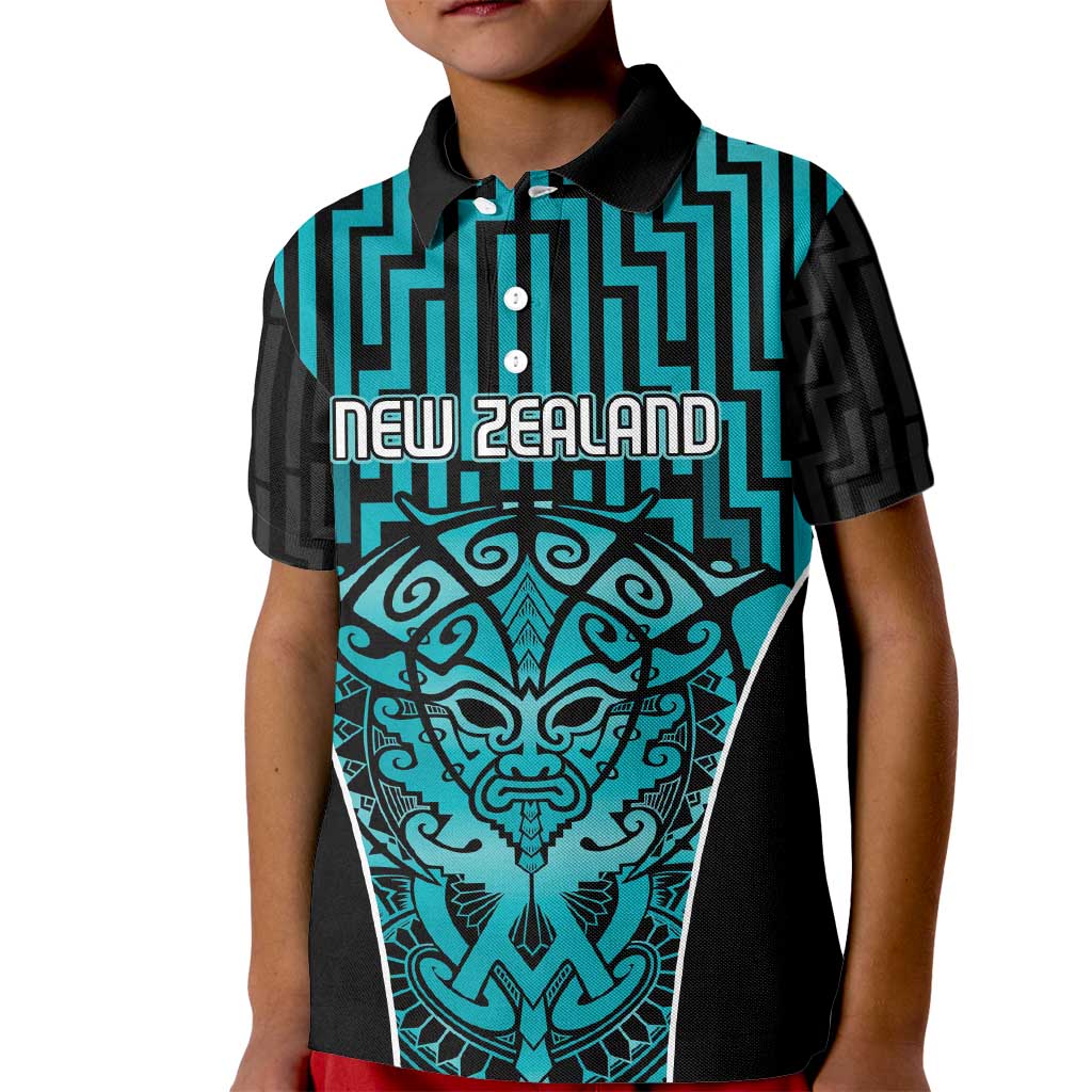 Custom Basketball New Zealand Kid Polo Shirt Teal Maori Ta Moko Indigenous LT9 Kid Teal - Polynesian Pride