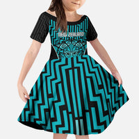 Custom Basketball New Zealand Kid Short Sleeve Dress Teal Maori Ta Moko Indigenous LT9 KID Teal - Polynesian Pride