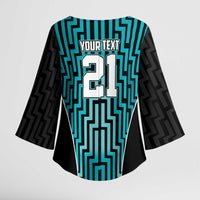 Custom Basketball New Zealand Kimono Sleeve Blouse Teal Maori Ta Moko Indigenous LT9 - Polynesian Pride