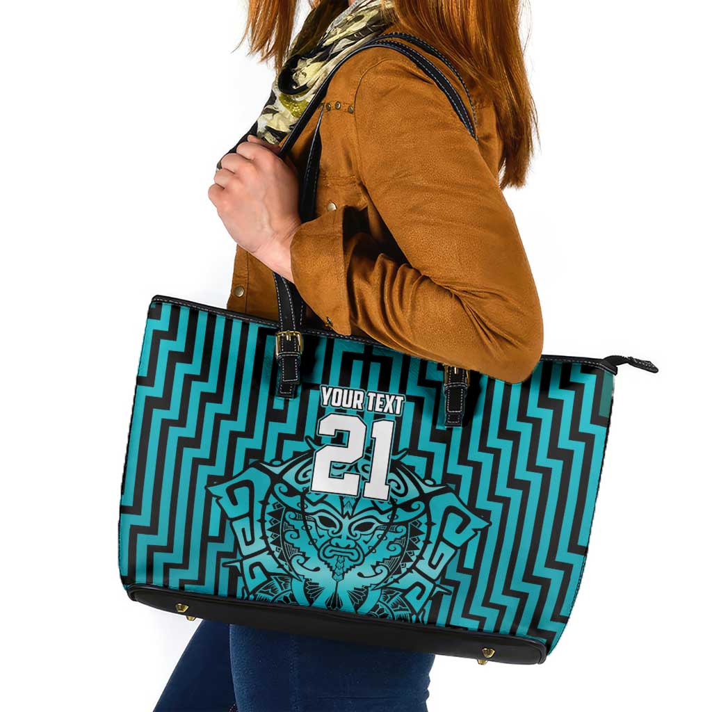 Custom Basketball New Zealand Leather Tote Bag Teal Maori Ta Moko Indigenous LT9 Teal - Polynesian Pride