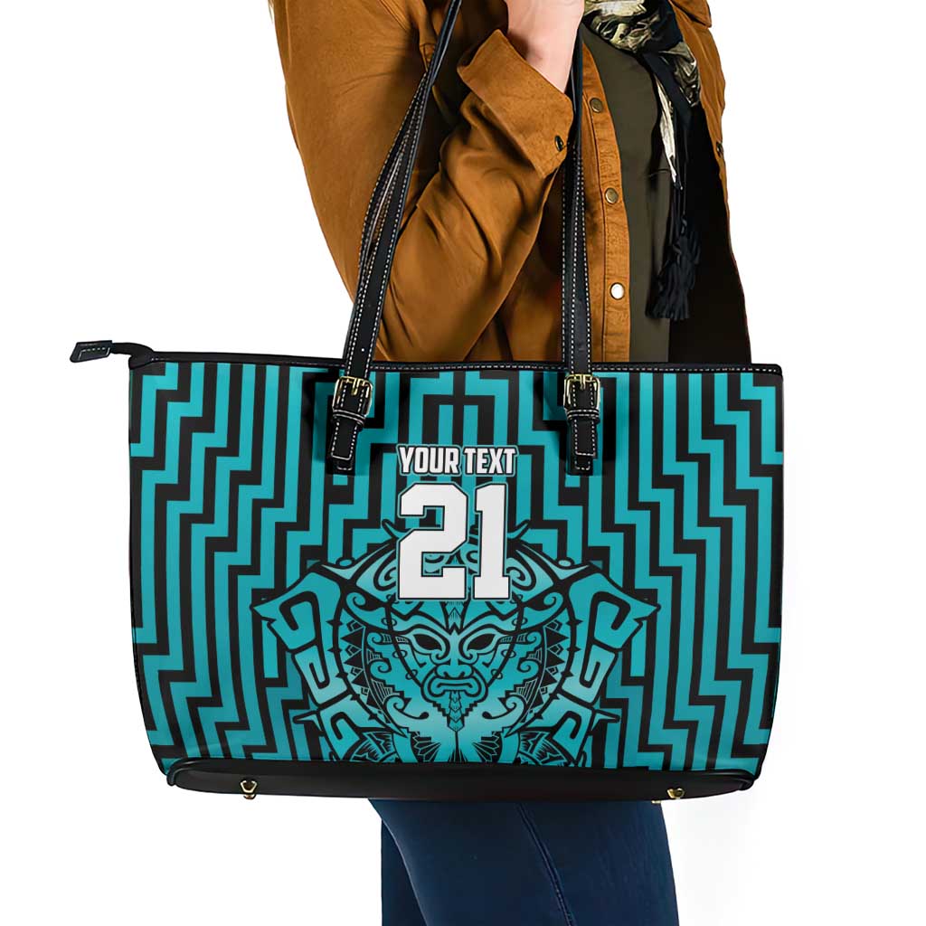 Custom Basketball New Zealand Leather Tote Bag Teal Maori Ta Moko Indigenous LT9 - Polynesian Pride