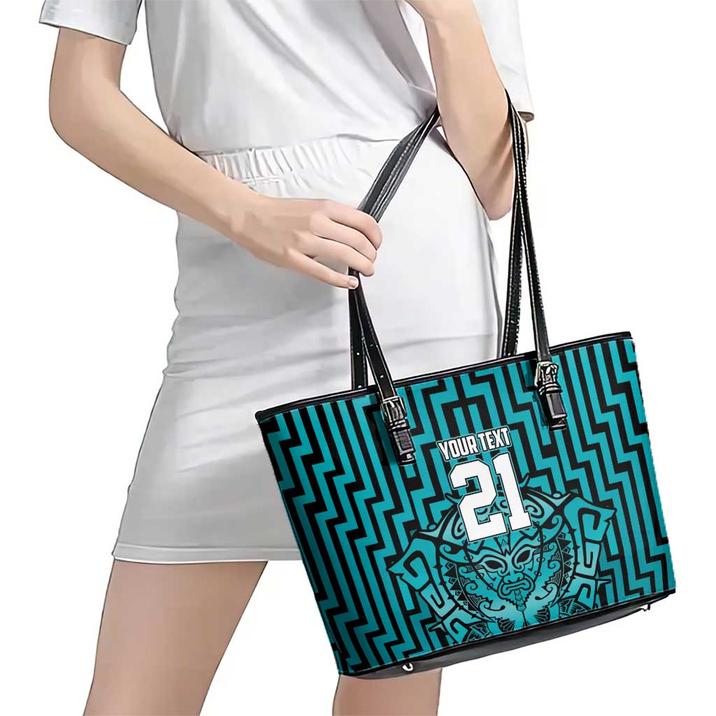 Custom Basketball New Zealand Leather Tote Bag Teal Maori Ta Moko Indigenous LT9 - Polynesian Pride