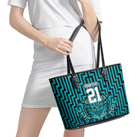 Custom Basketball New Zealand Leather Tote Bag Teal Maori Ta Moko Indigenous LT9 - Polynesian Pride