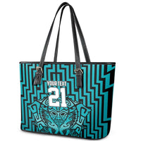 Custom Basketball New Zealand Leather Tote Bag Teal Maori Ta Moko Indigenous LT9 - Polynesian Pride
