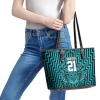 Custom Basketball New Zealand Leather Tote Bag Teal Maori Ta Moko Indigenous LT9 - Polynesian Pride