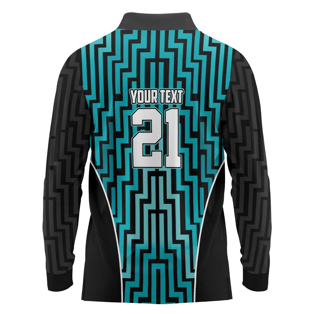 Custom Basketball New Zealand Long Sleeve Polo Shirt Teal Maori Ta Moko Indigenous LT9 - Polynesian Pride