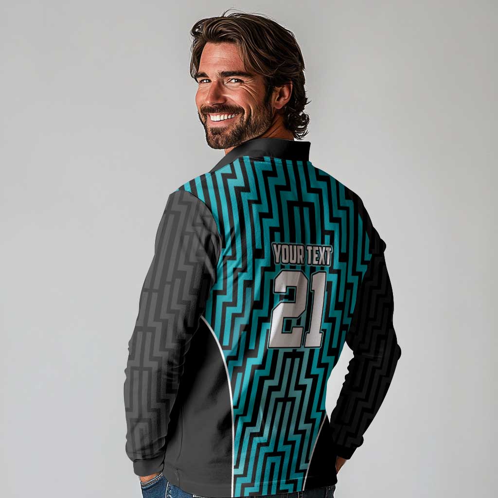 Custom Basketball New Zealand Long Sleeve Polo Shirt Teal Maori Ta Moko Indigenous LT9 - Polynesian Pride