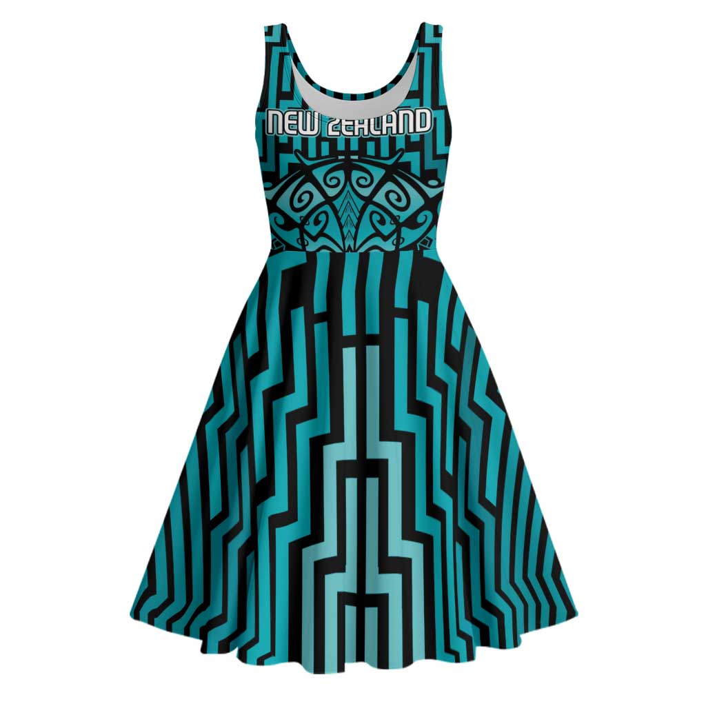 Custom Basketball New Zealand Midi Dress Teal Maori Ta Moko Indigenous LT9 Teal - Polynesian Pride