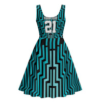 Custom Basketball New Zealand Midi Dress Teal Maori Ta Moko Indigenous LT9 - Polynesian Pride