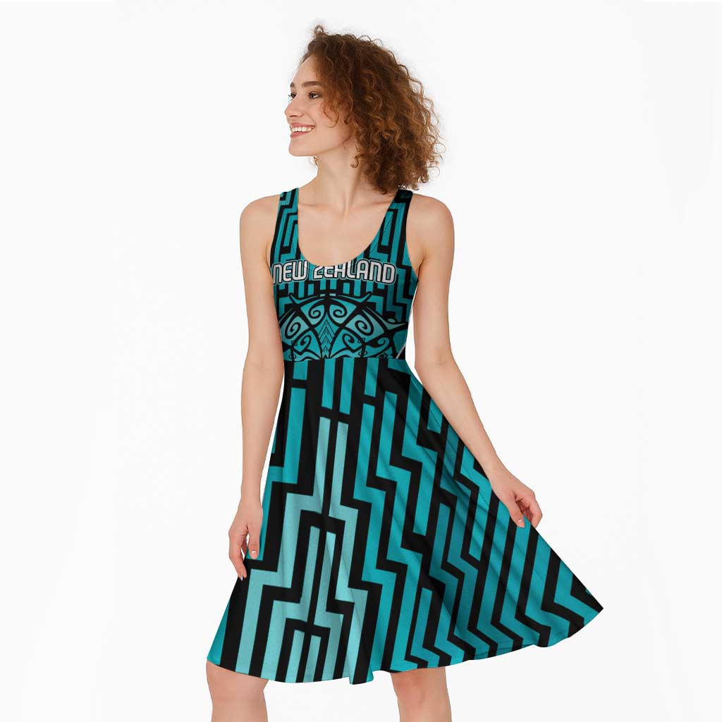 Custom Basketball New Zealand Midi Dress Teal Maori Ta Moko Indigenous LT9 - Polynesian Pride