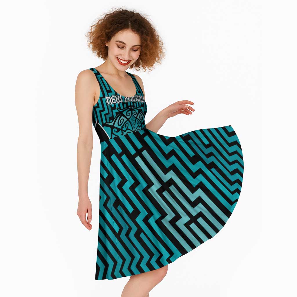 Custom Basketball New Zealand Midi Dress Teal Maori Ta Moko Indigenous LT9 - Polynesian Pride