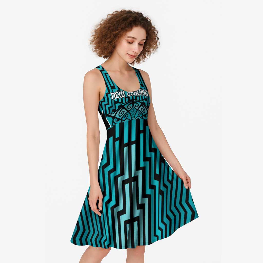 Custom Basketball New Zealand Midi Dress Teal Maori Ta Moko Indigenous LT9 - Polynesian Pride
