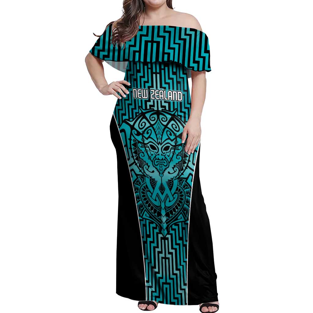 Custom Basketball New Zealand Off Shoulder Maxi Dress Teal Maori Ta Moko Indigenous LT9 Women Teal - Polynesian Pride