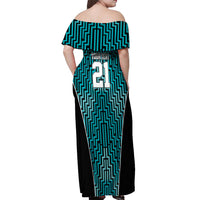 Custom Basketball New Zealand Off Shoulder Maxi Dress Teal Maori Ta Moko Indigenous LT9 - Polynesian Pride
