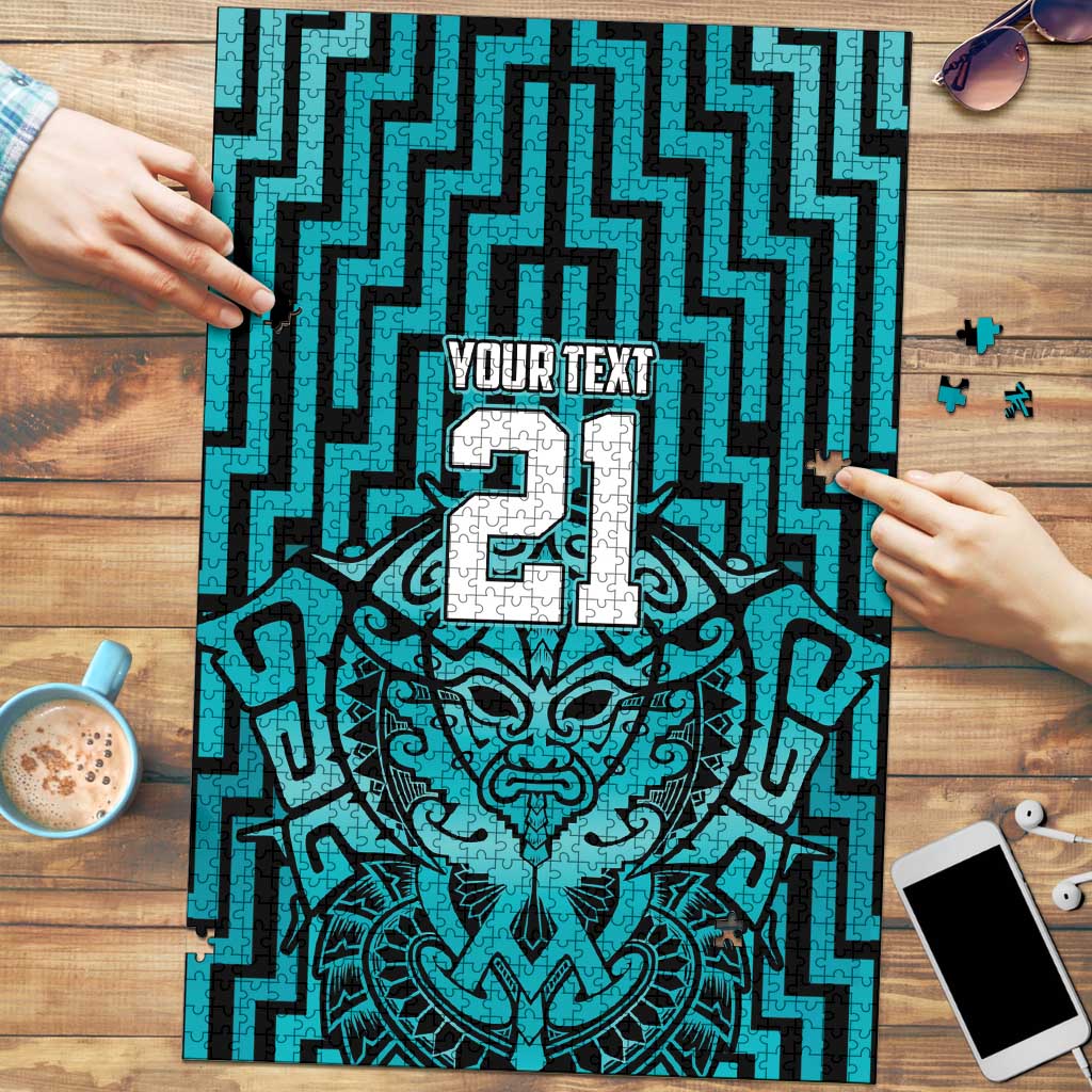 Custom Basketball New Zealand Puzzle Teal Maori Ta Moko Indigenous - Polynesian Pride