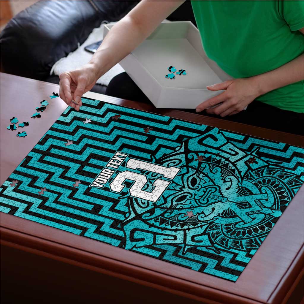 Custom Basketball New Zealand Puzzle Teal Maori Ta Moko Indigenous - Polynesian Pride