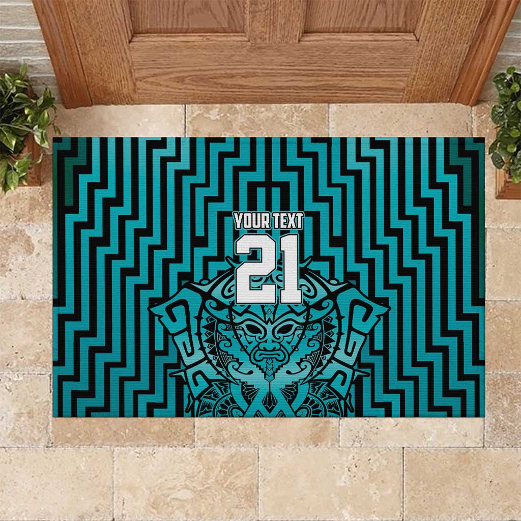 Custom Basketball New Zealand Rubber Doormat Teal Maori Ta Moko Indigenous - Polynesian Pride
