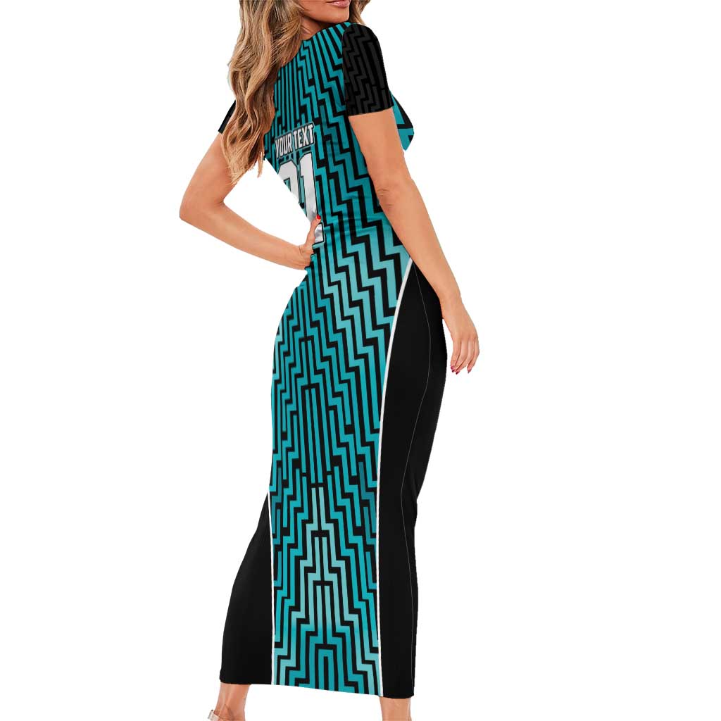 Custom Basketball New Zealand Short Sleeve Bodycon Dress Teal Maori Ta Moko Indigenous LT9 - Polynesian Pride