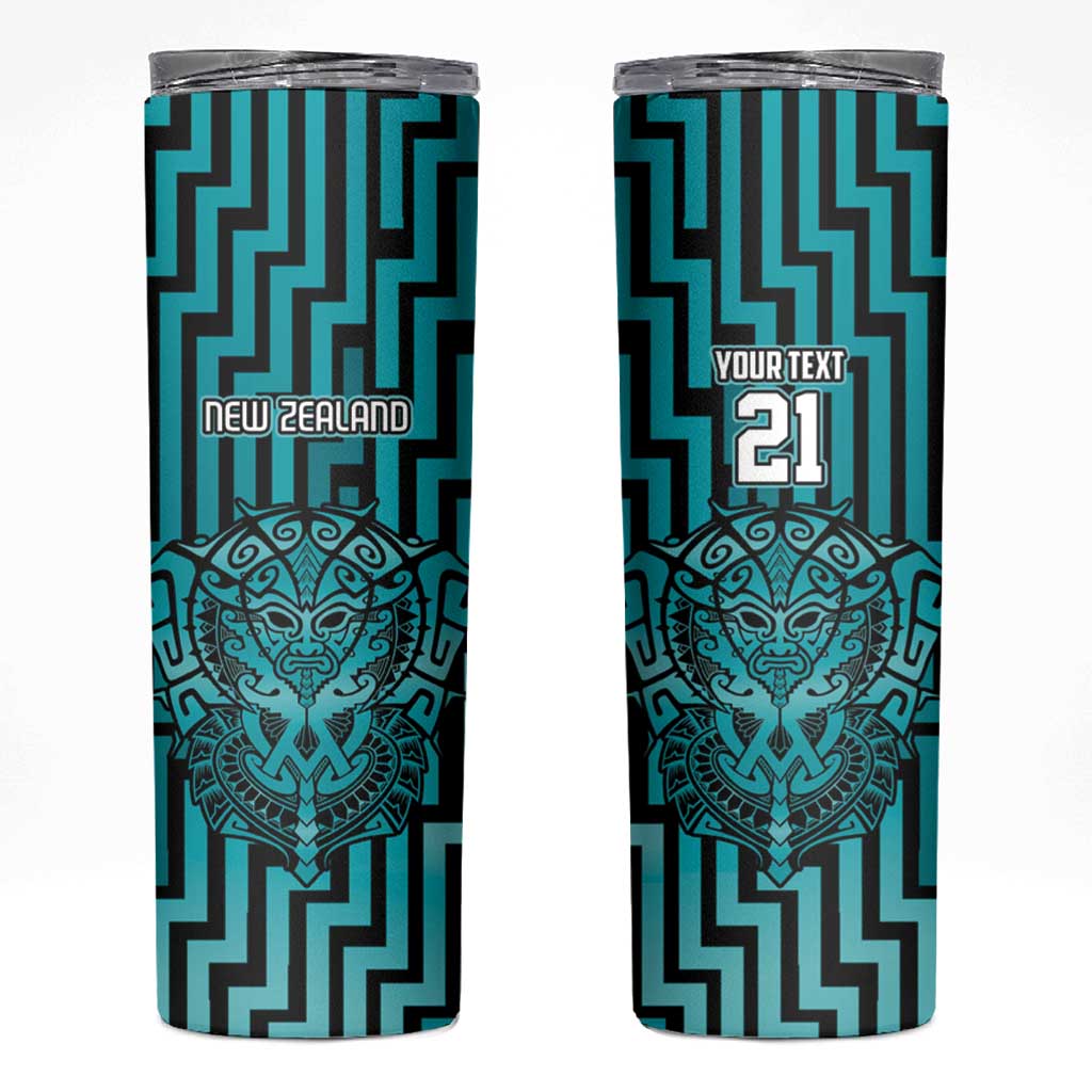 Custom Basketball New Zealand Skinny Tumbler Teal Maori Ta Moko Indigenous LT9 Teal - Polynesian Pride
