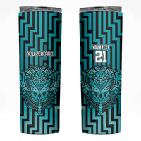 Custom Basketball New Zealand Skinny Tumbler Teal Maori Ta Moko Indigenous LT9 Teal - Polynesian Pride