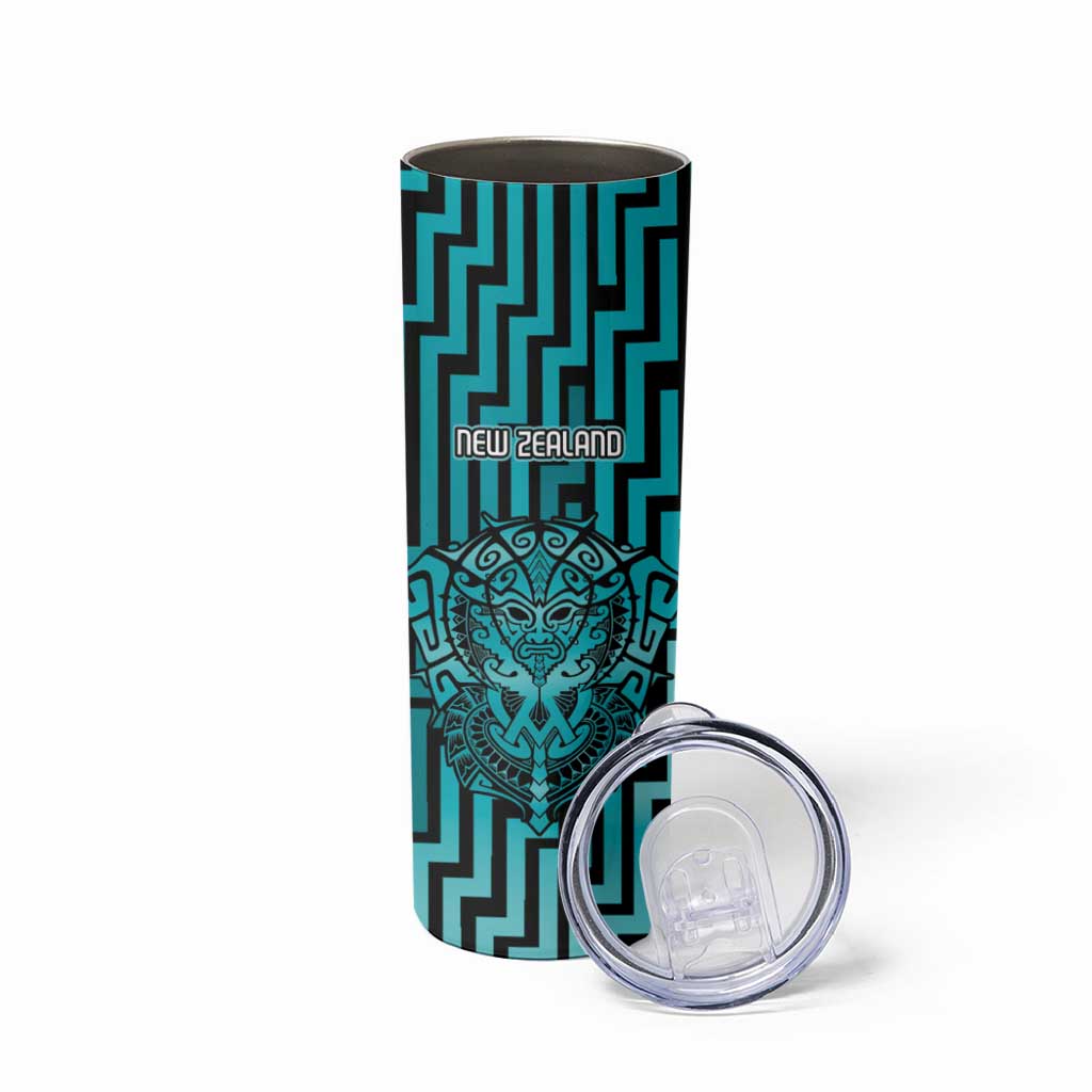 Custom Basketball New Zealand Skinny Tumbler Teal Maori Ta Moko Indigenous LT9 - Polynesian Pride