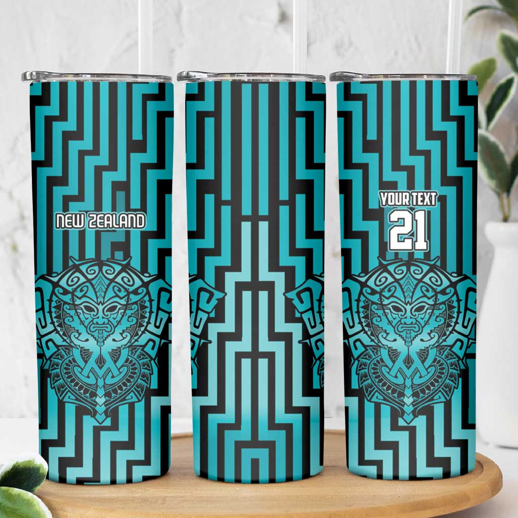 Custom Basketball New Zealand Skinny Tumbler Teal Maori Ta Moko Indigenous LT9 - Polynesian Pride