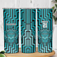Custom Basketball New Zealand Skinny Tumbler Teal Maori Ta Moko Indigenous LT9 - Polynesian Pride