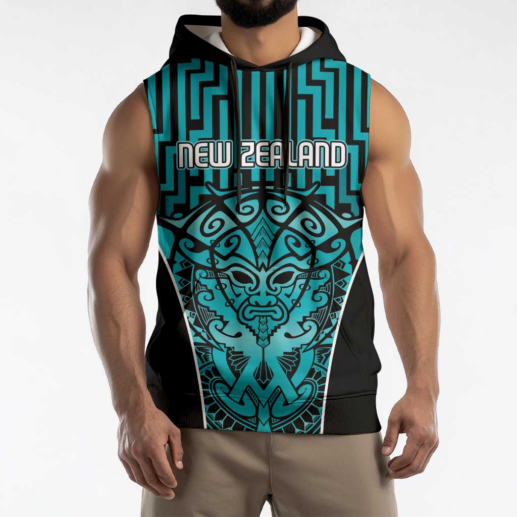 Custom Basketball New Zealand Sleeveless Hoodie Teal Maori Ta Moko Indigenous LT9 - Polynesian Pride