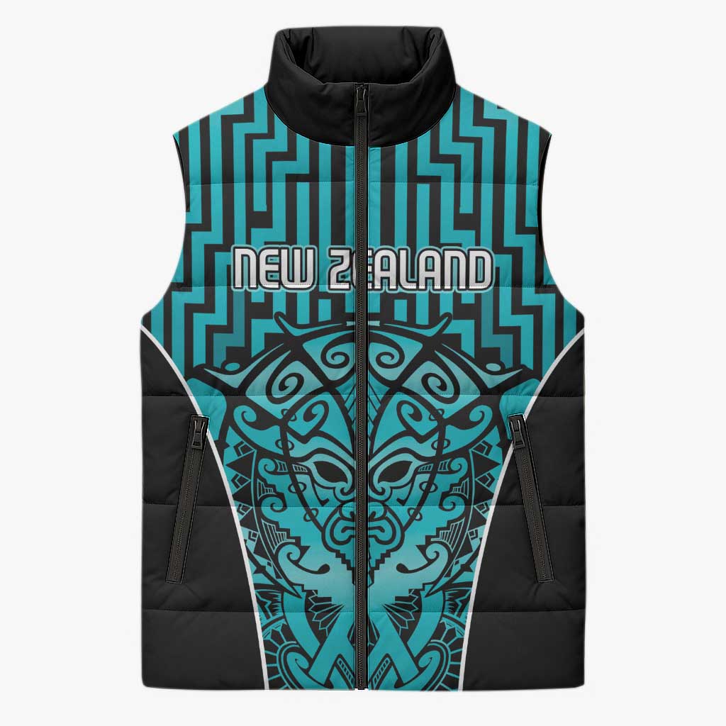 Custom Basketball New Zealand Sleeveless Puffer Jacket Teal Maori Ta Moko Indigenous - Polynesian Pride
