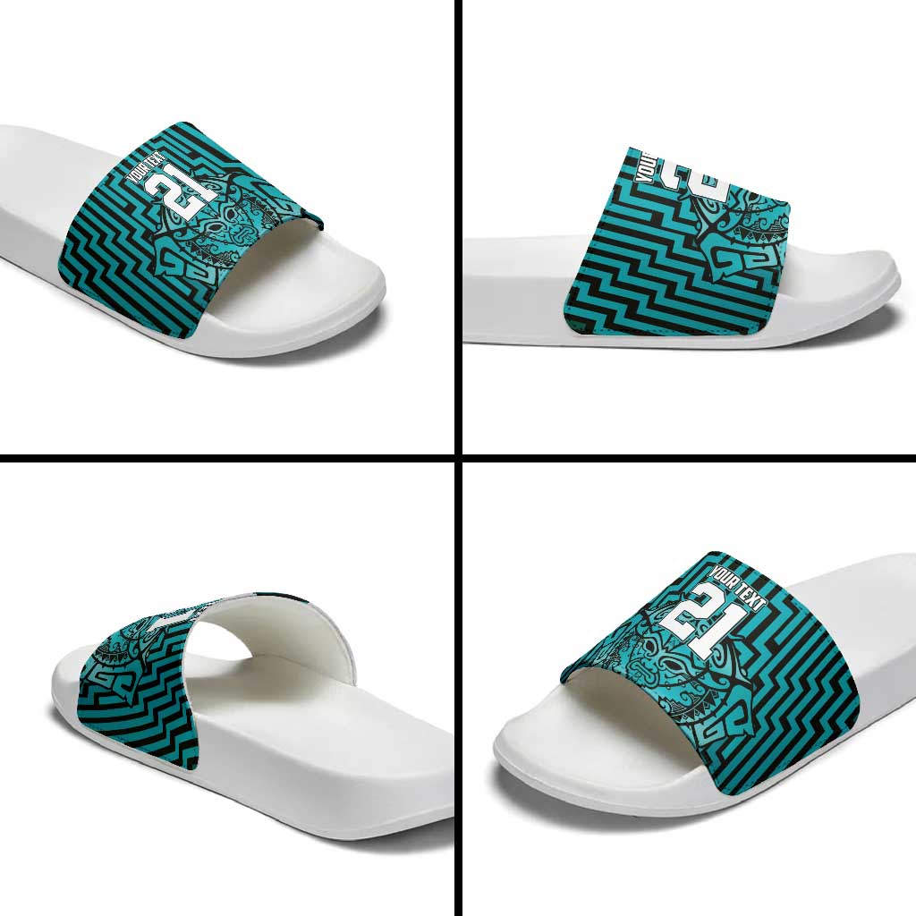 Custom Basketball New Zealand Slide Sandals Teal Maori Ta Moko Indigenous - Polynesian Pride