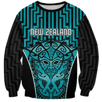 Custom Basketball New Zealand Sweatshirt Teal Maori Ta Moko Indigenous - Polynesian Pride