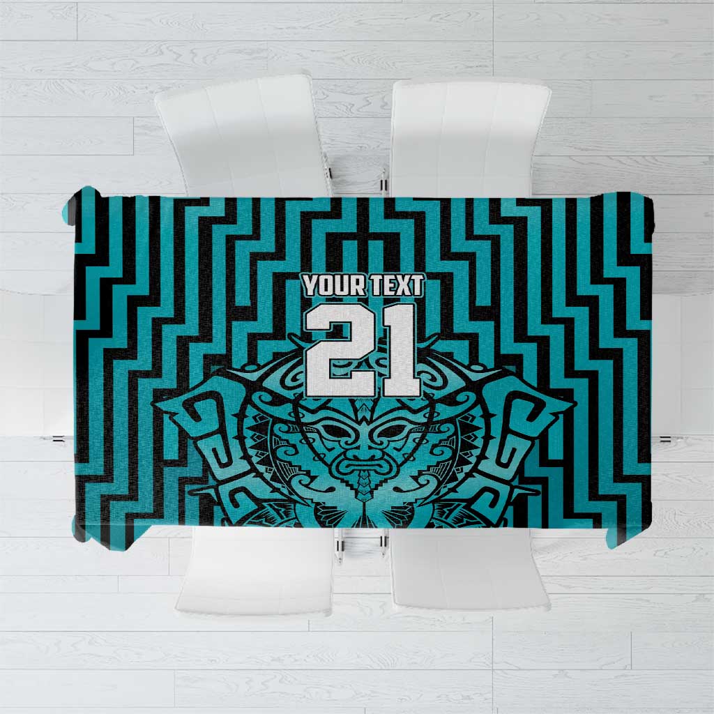 Custom Basketball New Zealand Tablecloth Teal Maori Ta Moko Indigenous - Polynesian Pride