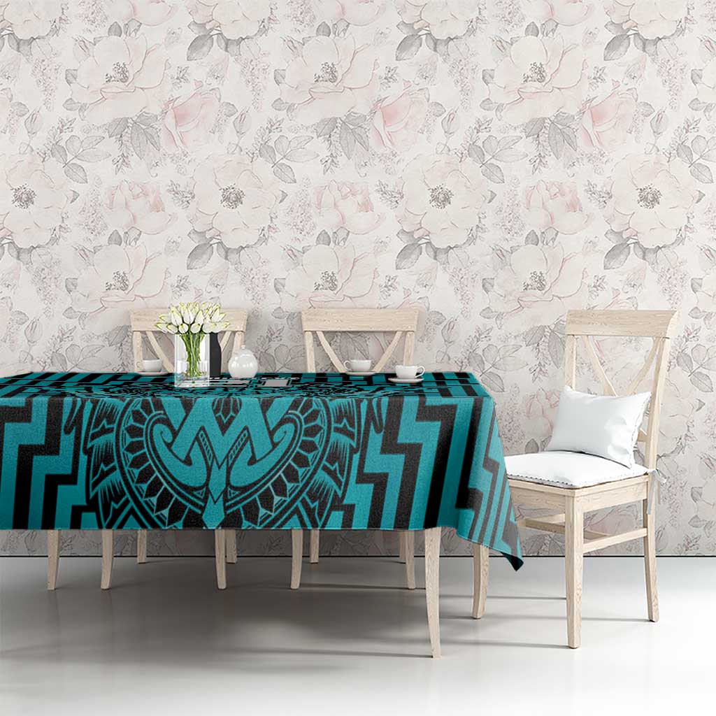 Custom Basketball New Zealand Tablecloth Teal Maori Ta Moko Indigenous - Polynesian Pride