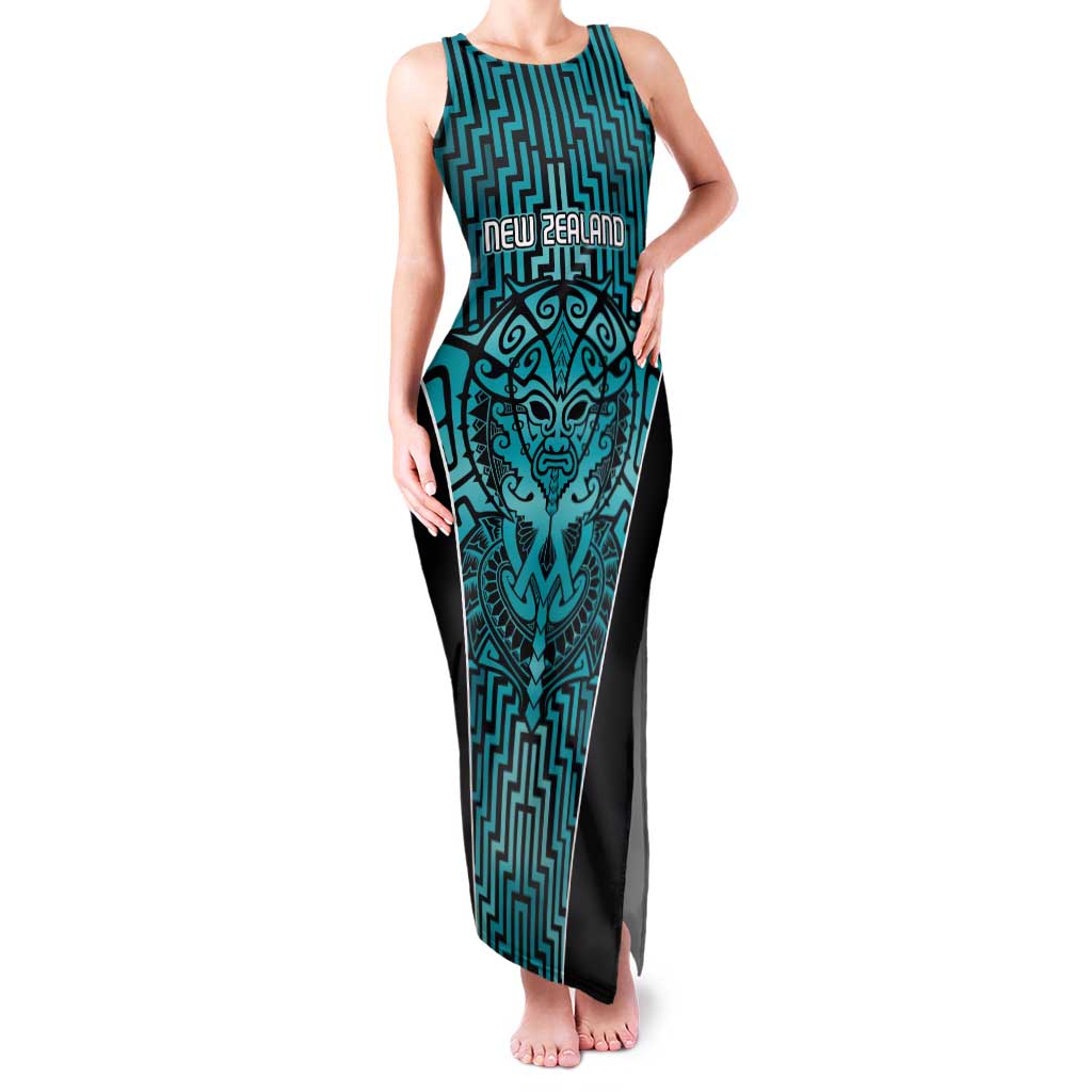 Custom Basketball New Zealand Tank Maxi Dress Teal Maori Ta Moko Indigenous LT9 Women Teal - Polynesian Pride